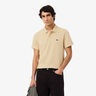 Ribbed Collar Polo Hommes - beige, blanc