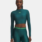 V&ecirc;tements Under Armour Under Armour HeatGear Crop Mock Haut manches longues Femmes-vert, vert