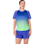 V&ecirc;tements ASICS ASICS Road Fade Maillot de course Femmes-bleu, vert