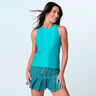 Linen  Nouveau High Neck Action D&eacute;bardeur tank top Femmes-turquoise